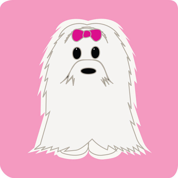 White puppy on pink patch